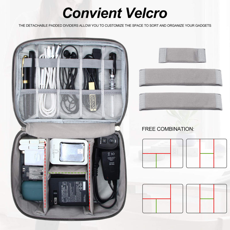 [Australia - AusPower] - Electronic Bag Travel Cable Accessories Bag Waterproof Double Layer Electronics Organizer Portable Storage Case for Cable, Cord, Charger, Phone, Adapter, Power Bank, Kindle, Hard Drives Grey 
