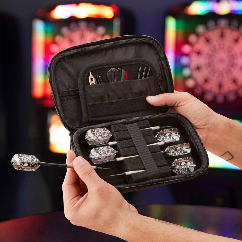 [Australia - AusPower] - Casemaster Sentinel 6 Dart Case, Holds Extra Accessories, Tips, Shafts and Flights, Compatible with Steel Tip and Soft Tip Darts, Impact & Water Resistant Tactech Shell, Sinister Skulls 