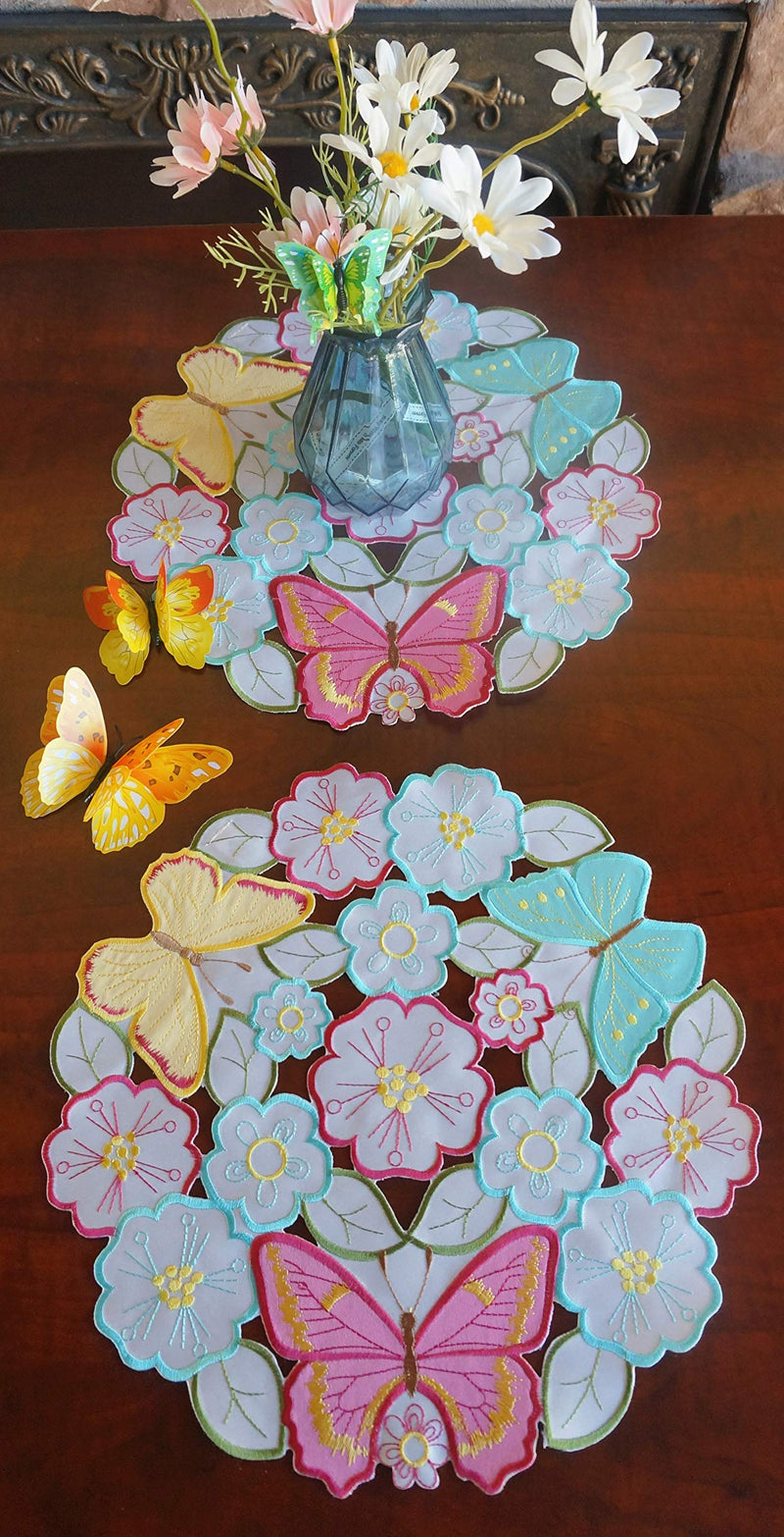 [Australia - AusPower] - GRANDDECO Spring Flowery Butterfly Placemats Set of 4,Floral Daisy Cutwork Embroidered Table Linen for Home Kitchen Dining Spring Holiday Tabletop Decoration, Placemat 14" Set of 4, Butterfly 