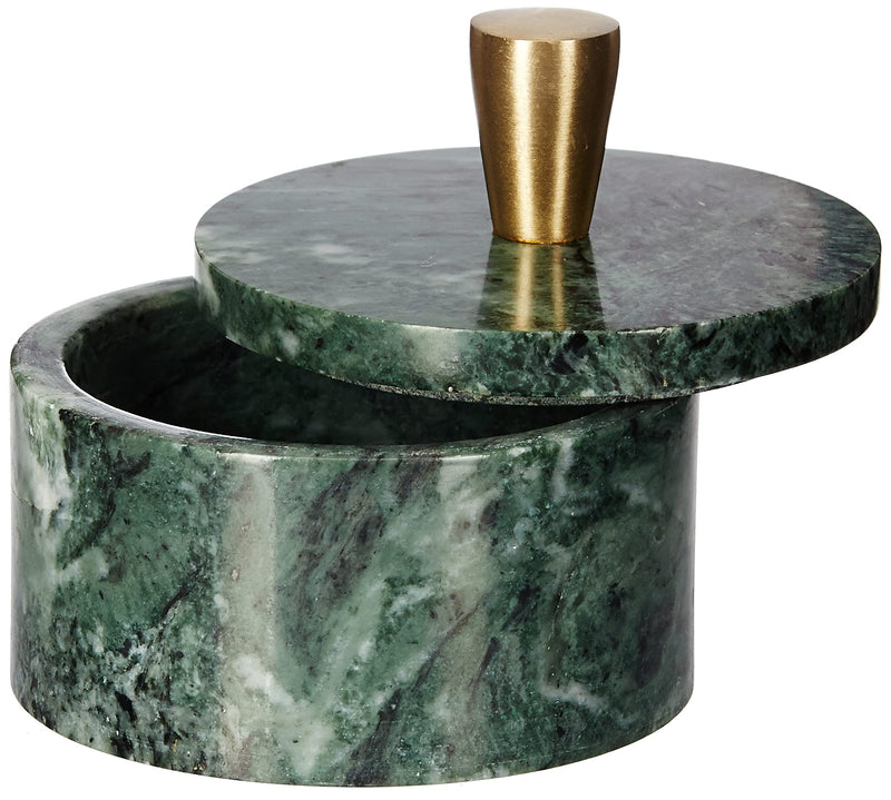 [Australia - AusPower] - Queenza Salt Cellar with Lid - Green Marble Salt Cellar with Premium Brass Knob - 3 Inch Salt Container for Kosher Salt Storage - Easy To Pinch Pots For Salt And Pepper - Marble Box Of Spices 