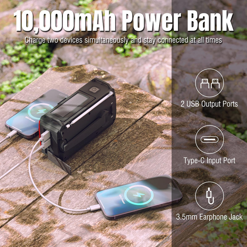 [Australia - AusPower] - [10000mAh Battery] Raddy SW10 Emergency Radio, Hand Crank Solar, AM FM NOAA Radio with Rechargeable Battery Flashlight SOS Alarm Compass, Power Bank for Power Outage Camping Hurricane Outdoor 