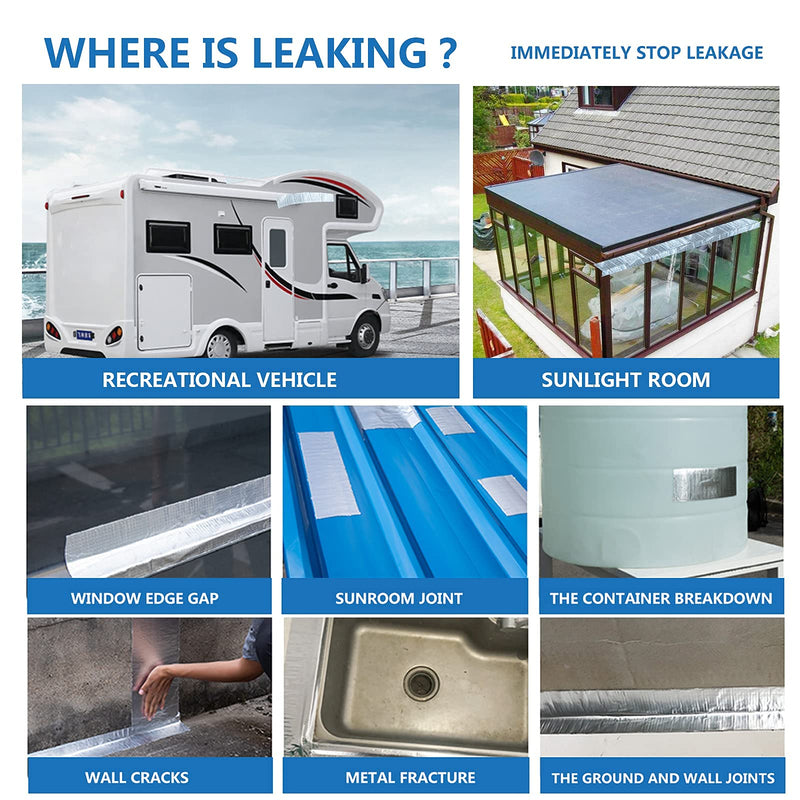 [Australia - AusPower] - SENKEI Butyl Tape Waterproof 2"W X 16.4'L, Multi-Use Outdoor Waterproof Leak Repair and Seal Strip, for Window, Roof, RV, Boat, Tent, Aluminum Foil Tape with Strong Butyl Rubber 
