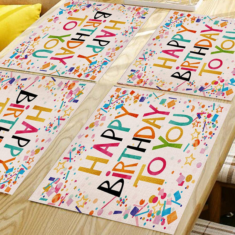 [Australia - AusPower] - Birthday Party Placemats Set of 4,Happy Birthday Table Mats Washable Farmhouse Table Placemat for Dining Table Kitchen Decor 4 PCS 