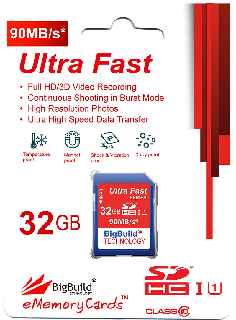 [Australia - AusPower] - BigBuild Technology 32GB Ultra Fast SDHC 90MB/s Memory Card Compatible with Canon PowerShot SX420/SX430 is, SX520/SX530/SX540 HS Camera Blue / Size: 32GB 