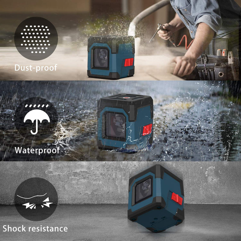[Australia - AusPower] - Laser Level, RockSeed 50 Feet Cross Line Laser with Self-Leveling, Vertical and Horizontal Line, Rotatable 360 Degree, Carrying Pouch, Battery Included (Red) Red 