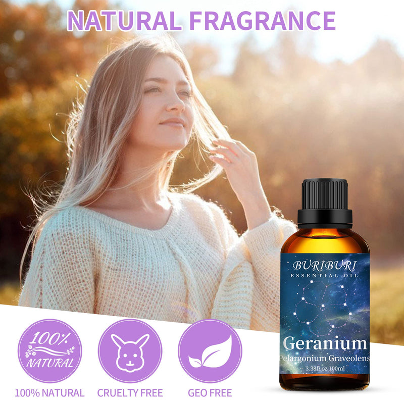 [Australia - AusPower] - 100ML Geranium Essential Oil , 100% Pure Undiluted Aromatherapy Geranium Oil 3.38fl.oz for Soap, Candle Making, Massage, Diffuser, Humidifier 