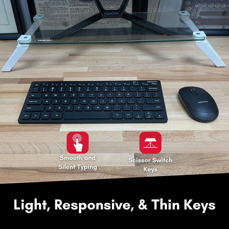 [Australia - AusPower] - Macally Small Wireless Keyboard and Mouse Combo - an Essential Work Duo - 2.4G Compact Wireless Keyboard Mouse for PC - 78 Key Cordless Mouse and Keyboard Combo with Mini Body and Quiet Click 