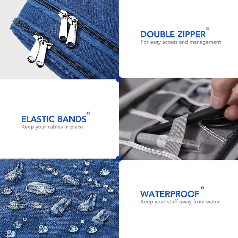 [Australia - AusPower] - Electronic Organizer Travel Universal Cable Organizer Electronics Accessories Cases for Cable, Charger, Phone, USB, SD Card,1Pack Blue Triple Layer /11.02" x 8.27" x 3.94" 