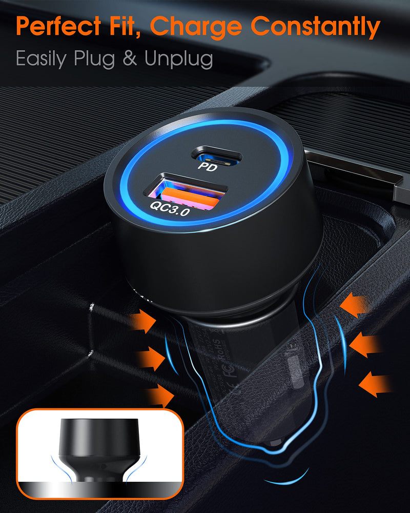 [Australia - AusPower] - Car Charger, ZeeHoo Car Charger Adapter 5.4A/45W USB C Car Charger QC 3.0 & PD Dual Port Fast Charging - Compatible with Apple iPhone 13 12 11, Samsung Galaxy S22/S21/Note20,Google Pixel Grey 45W -- Cable NOT Included 