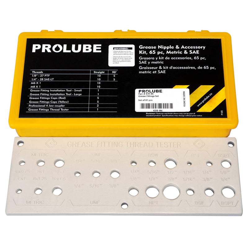 [Australia - AusPower] - PROLUBE 60-Piece SAE Grease Fitting Kit | 6,000 PSI | Includes 1/8”-27, ¼”-28 (Straight, 45°, 90°) | #43984 