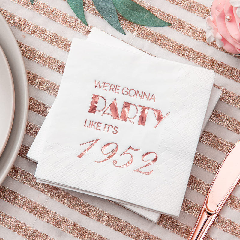 [Australia - AusPower] - Crisky 70th Birthday Cocktail Napkins Rose Gold for Women 70th Birthday Party Decorations for Cake Dessert Berverage Table, 70th Birthday Party Supplies,50 Pcs Disposable Napkins, 3-Ply 