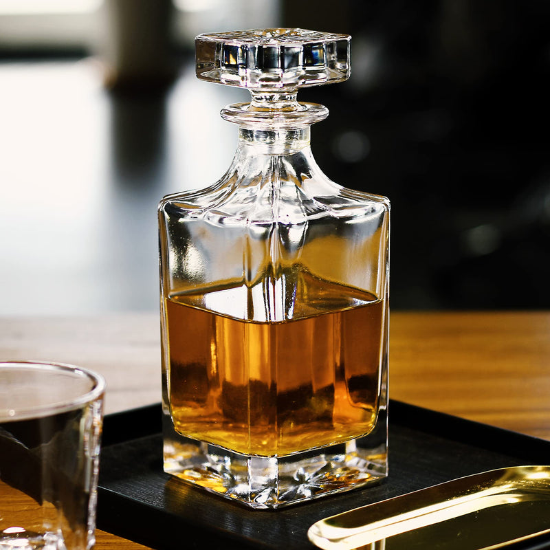 [Australia - AusPower] - LUXU Whiskey Decanter,Square Whiskey Decanter with Stopper,Premium 25 oz Whiskey Decanter for Liquor Scotch Bourbon Vodka Brandy or Wine (Square) Square Decanter 