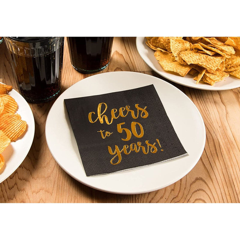 [Australia - AusPower] - Cocktail Napkins - 50-Pack Luncheon Napkins, Disposable Paper Napkins Party Supplies for Birthday, Anniversary, 3-Ply, Cheers to 50 Years Design, Unfolded 10 x 10 inches, Folded 5 x 5 inches 