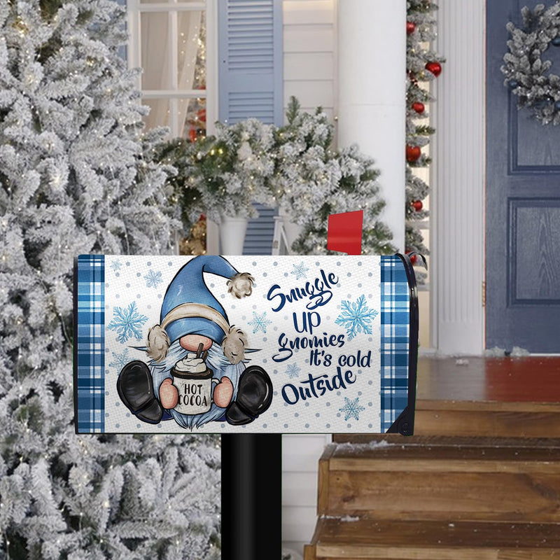 [Australia - AusPower] - FBCOO Sunggle Up Gnomies It's Cold Outside Mailbox Cover Magnetic Standard Size 21"x19", Winter Gnome Polka Dots Decorative Post Letter Box Decor, Snowflake Farmhouse Garden Outdoor Decoration 