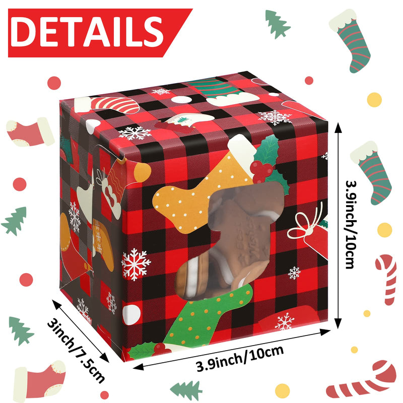 [Australia - AusPower] - 24 Pieces Christmas Cookie Boxes Red and Black Plaid Candy Bakery Boxes Gift Giving Christmas Container Christmas Paper Treat Boxes with Window for Present Donuts Cupcake Pastry Party Favor Supply 