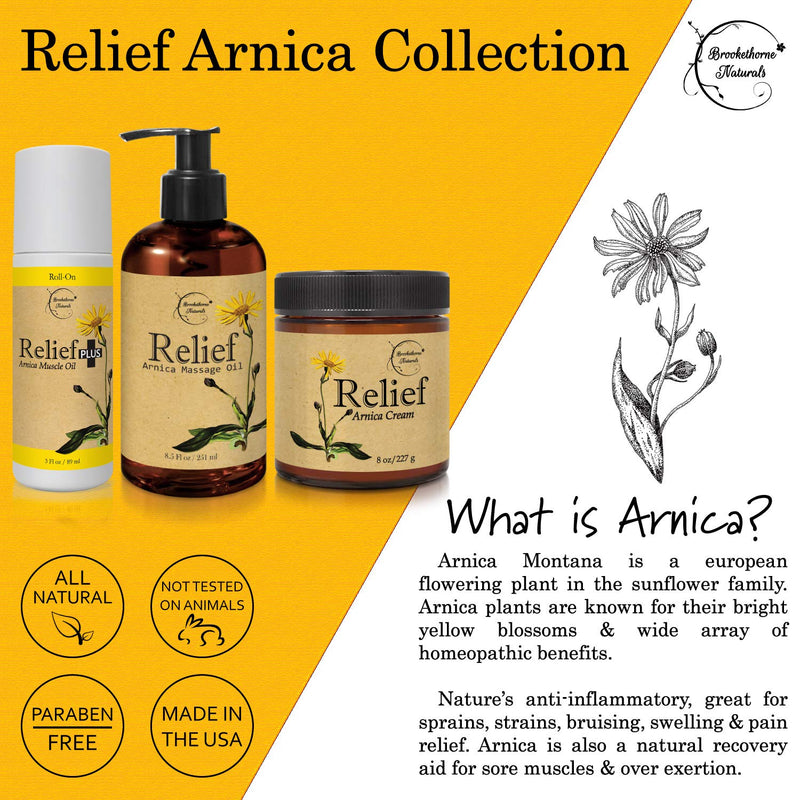 [Australia - AusPower] - Relief Arnica Massage Oil – Great for Sports & Athletic Therapeutic Massage – All Natural - Arnica Montana for Sore Muscle Relief. Contains Sweet Almond, Jojoba, Grapeseed & Essential Oils 8oz 8.5 Fl Oz (Pack of 1) 