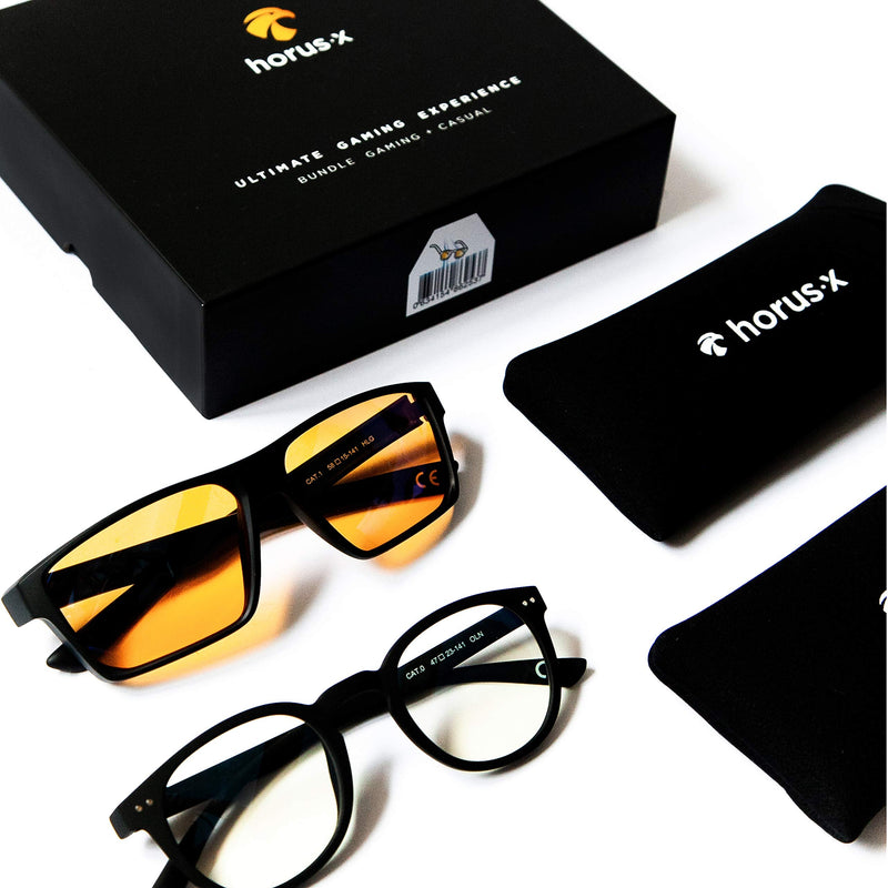 [Australia - AusPower] - Horus X • Bundle Light Gaming & Office Glasses Rest Filter Protection [50-86%] • Anti Blue Light Screens • Video Games Computer Console PC • Gaming Accessories Pack • Men and Women 