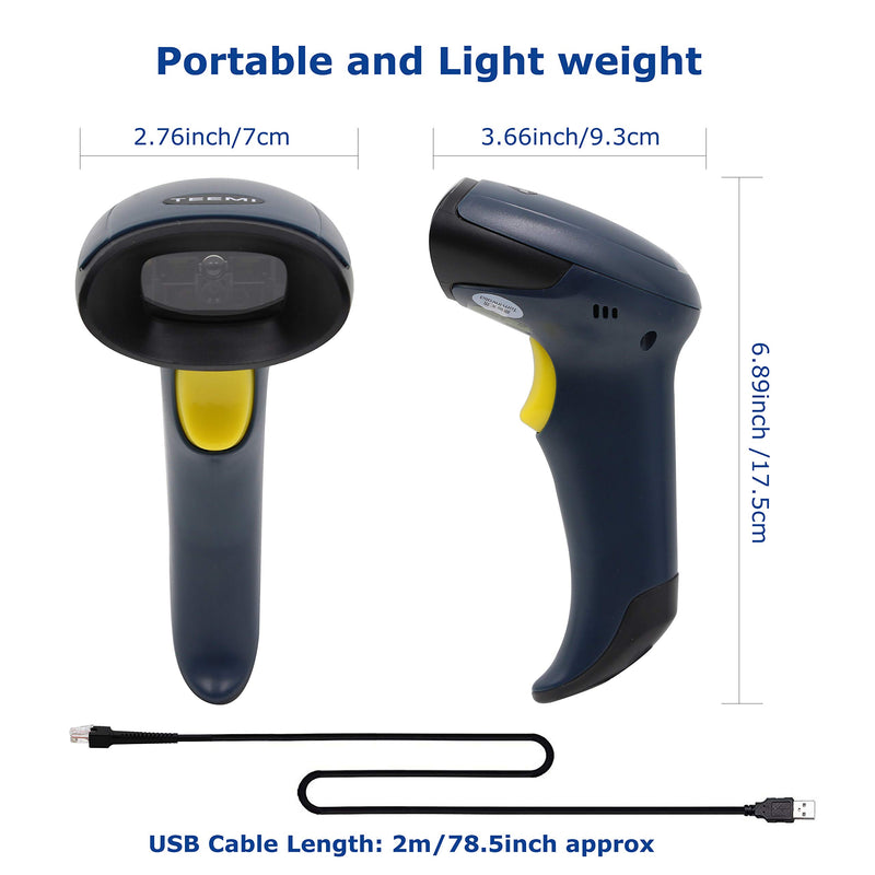 [Australia - AusPower] - TEEMI 2D QR Barcode Scanner, USB Wired Virtual COM Port Handheld Omnidirectional Scanning, Digital Coupon Screen Code Driver License Scan for Mac OS and Android with OTG Adapter, Window PC, Linux Scanner Only 