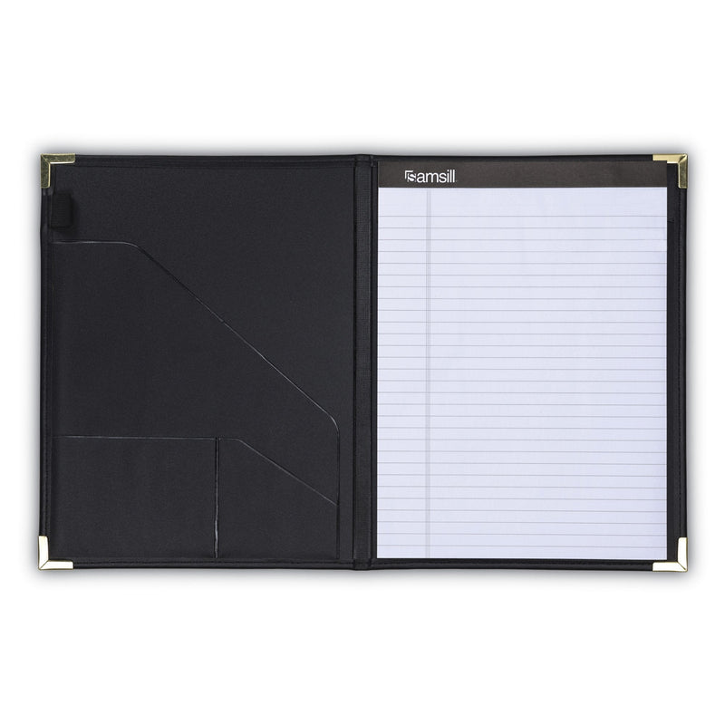 [Australia - AusPower] - Samsill Classic Collection Business Padfolio/Executive Portfolio, Faux Leather & Brass Corners, Resume Document Organizer, 8.5 x 11 Writing Pad, Black 