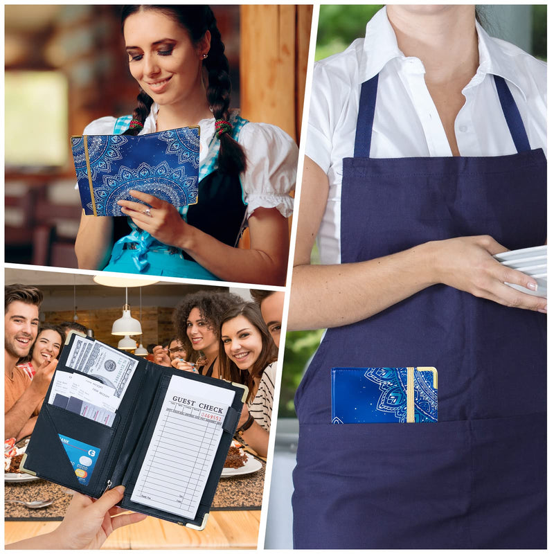 [Australia - AusPower] - Server Book, Bienbee Waitress Book Black Server Books for Waitress Waiter Book with Money Zipper Pocket Serving Book Server Notepad Waitress Waiter Accessories (B-Blue Mandala) B-Blue Mandala 