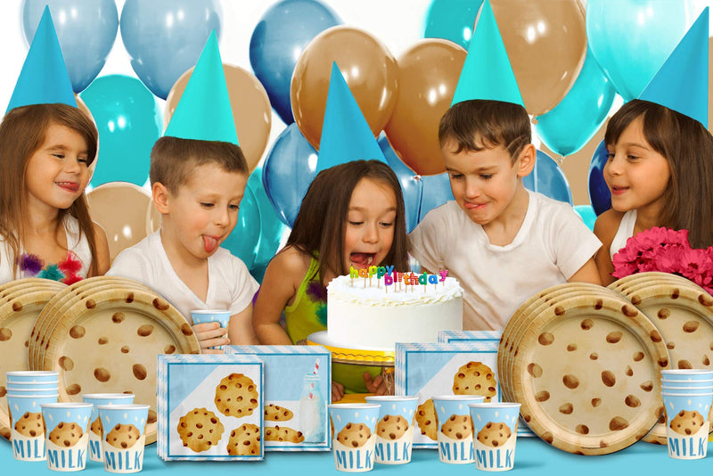 [Australia - AusPower] - Milk and Cookies Birthday Party Supplies Set Plates Napkins Cups Tableware Kit for 16 Milk and Cookies 