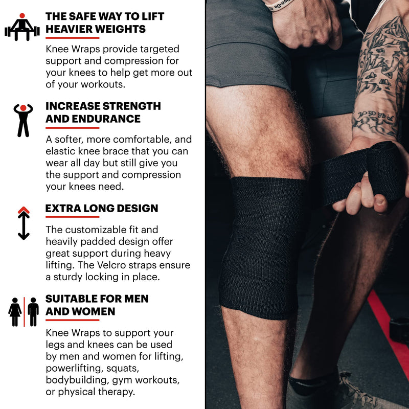 [Australia - AusPower] - DMoose Knee Wraps for Weightlifting - 78" Length Heavy Duty Knee Straps Pair - Avoid Knee Injury - Provides Joint Stability I Cross Training & WODs I Compression & Elastic Support Black / Stripes (Pair) 