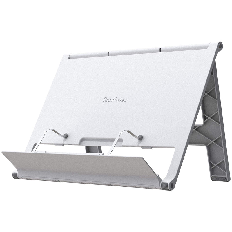 [Australia - AusPower] - Readaeer Portable Book Stand Free Angle Adjustable Book Holder for Reading Textbook Foldable Lightweight Book Rest (White) White 