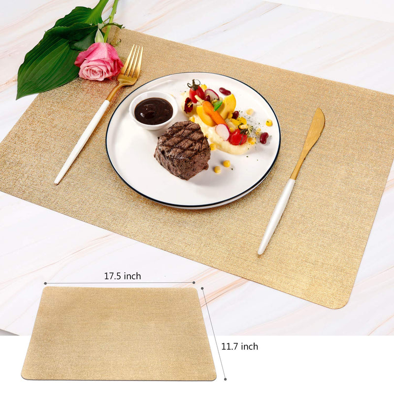 [Australia - AusPower] - AIRCOWRIE Placemats for Dining Table Set of 4, Heat-Resistant Placemat Washable Vinyl Table Mats for Kitchen Restaurant Decorations (Gold) Gold 4pcs placemats 