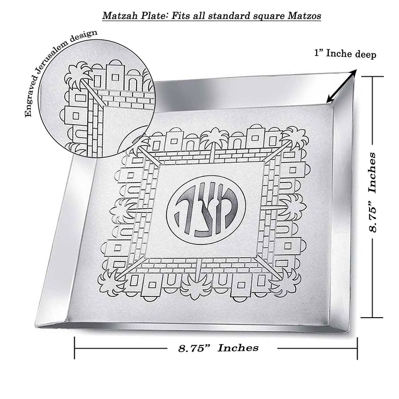 [Australia - AusPower] - Zion Judaica Passover Matzo Tray Jerusalem Classics Seder Collection 8'' Square Non-Tarnish 