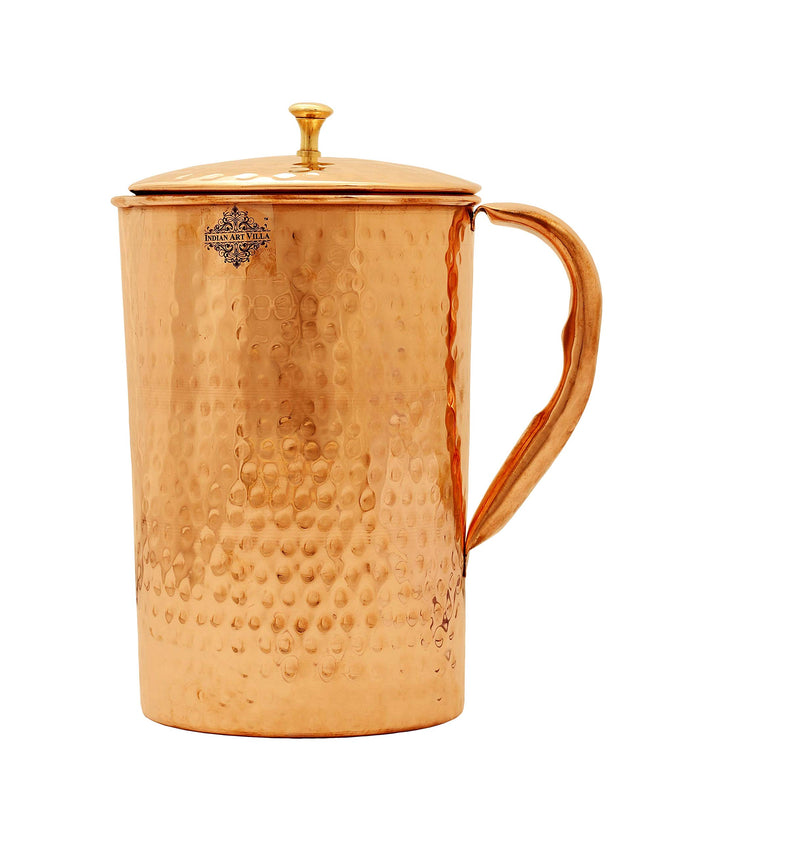 [Australia - AusPower] - Indian Art Villa Hammered Copper Jug Pitcher, Storage & Serving Water, Yoga Ayurveda, 68 OZ 