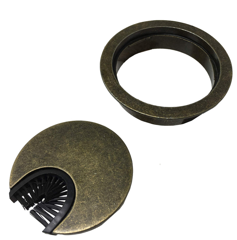 [Australia - AusPower] - Antique Brass Metal Cable Grommet - 2 Piece"Lock in" Feature with"Brush" Opening for Management of Office & Computer Desk Wires - 60mm (2 3/8") Hole Opening - 1 Pack 1 Grommet Antique Brass 