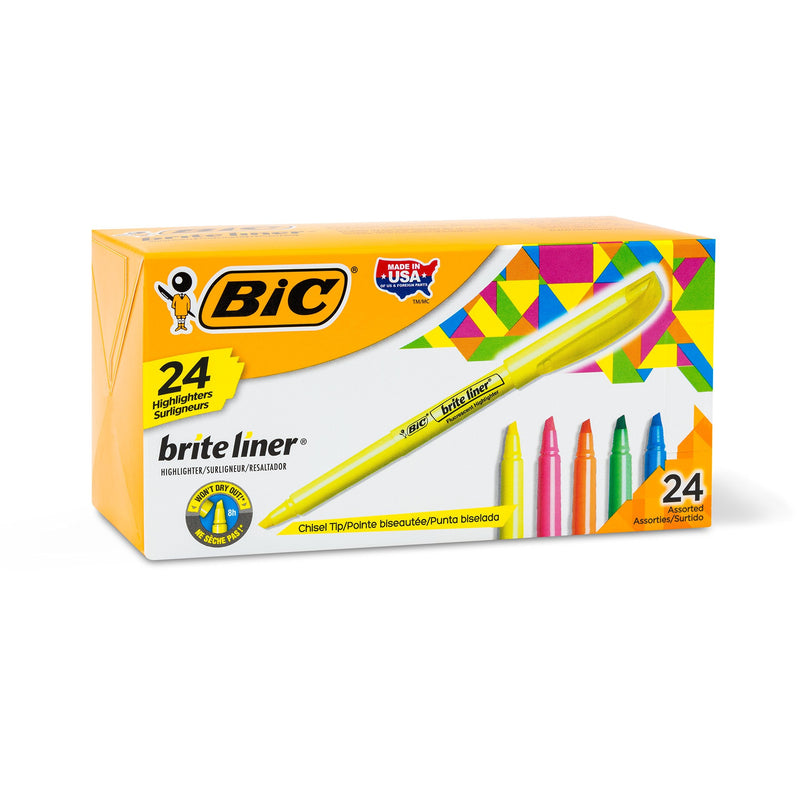 [Australia - AusPower] - BIC Brite Liner Highlighter, Chisel Tip, Assorted Colors, 24-Count, Chisel Tip for Broad Highlighting or Fine Underlining 