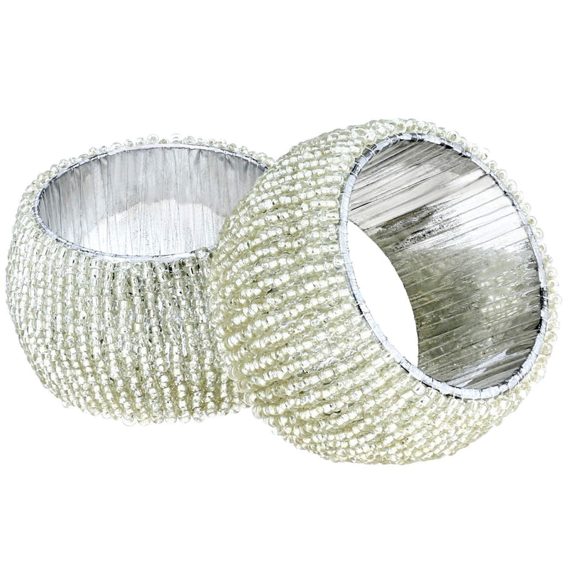 [Australia - AusPower] - Ajuny Set of 6 Handmade Silver Beaded Napkin Rings Home Dining Table Decoration 