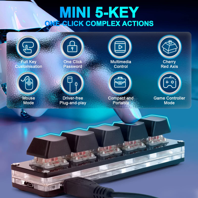 [Australia - AusPower] - Ecarke Black 5 Keys Mini Macro Mechanical Keyboard Gaming Keypad with USB Data Cable for Windows Mac OSU HID Standard KeyboardUpgrade Cherry Shaft（Upgrade Cherry Shaft & RGB LED） 