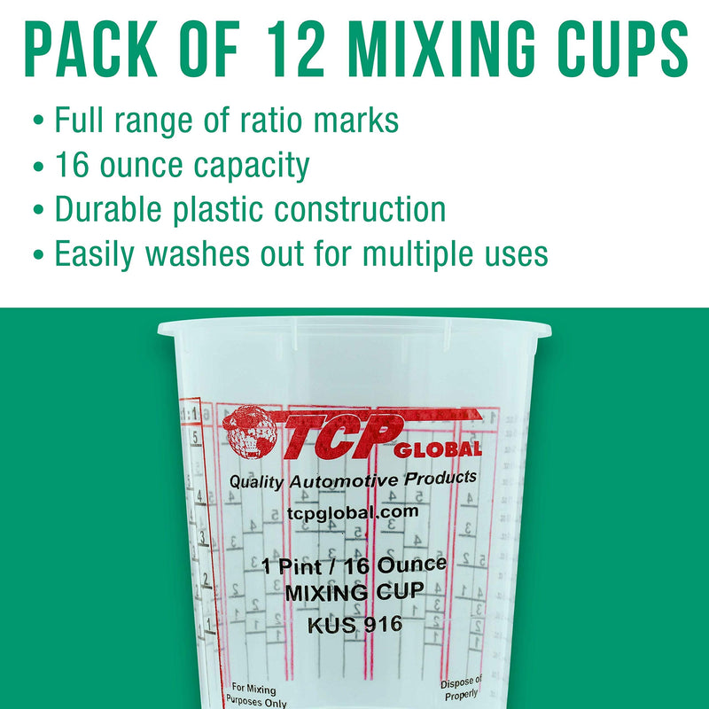 [Australia - AusPower] - Custom Shop Pack of 12 Each - 16 Ounce Paint Mixing Cups = 1 Pint Cups Have calibrated Mixing ratios on Side of Cup Pack of 12 Paint and Epoxy Resin Mixing Cups Cups - Pack of 12 