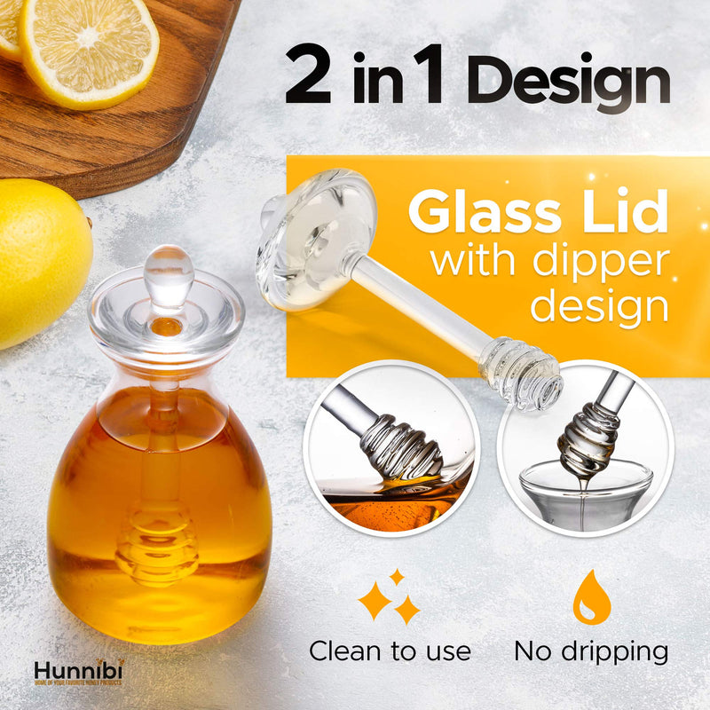 [Australia - AusPower] - Hunnibi Handmade Honey Jar with Dipper, Glass Made Honey Dipper and Honey Pot 