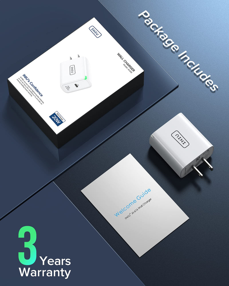 [Australia - AusPower] - USB C Charger, INIU Safest 20W PD Fast Charging Wall Charger, Quick Charge Power Adapter Plug Compatible with iPhone 13 12 11 Pro X 8 Samsung S21 S20 Note 20 iPad AirPods Google LG Magsafe Huawei etc. 