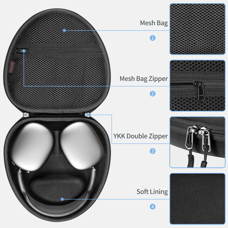 [Australia - AusPower] - Fintie Hard Case for AirPods Max Headphone, Replacement Protective Travel Carrying Storage Bag with Auto Wake/Sleep for AirPods Max (Black) Black 