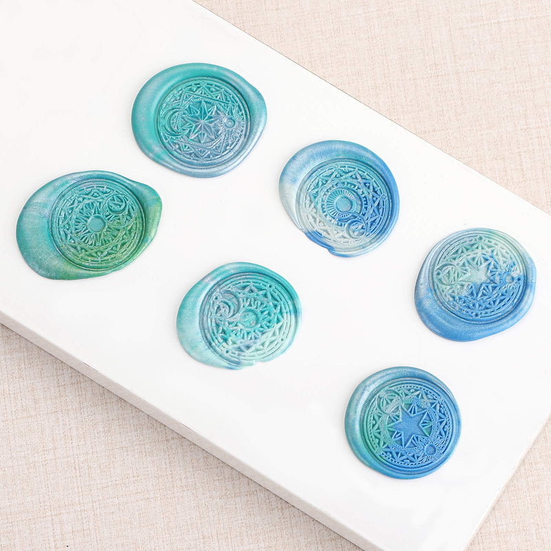 [Australia - AusPower] - OwnMy 6 PCS Wax Seal Stamp Set with Magic Symbols Wax Stamp Heads and Wooden Handle, Vintage Retro Classical Wax Sealing Stamp Crafts Wax Seal Stamp Kit with Gift Box for Invitation Envelopes Letters Magic Symbol 
