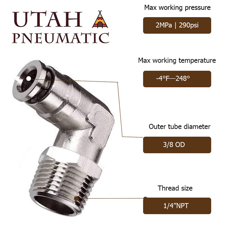 [Australia - AusPower] - Utah Pneumatic 3/8" Od 1/4" Npt Air Elbow Push Air Fitting Pneumatic Connectors Air line Swivel Fitting Push Elbow Nickel-Plated Brass Pneumatic Fittings PL-3/8-N2 (5 Pack) 3/8"od 1/4" npt 