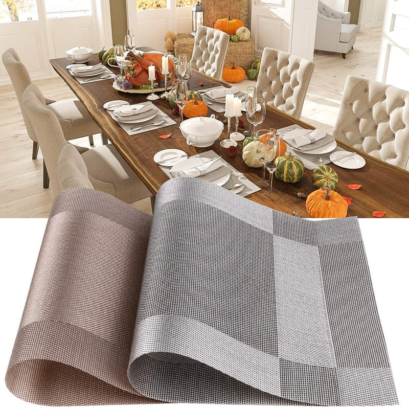 [Australia - AusPower] - FGSAEOR Placemats Place Mats for Kitchen Dining Table, Heat-Resistant StainAnti-Skid Washable PVC Table Mats, Easy to Cleaning Woven Vinyl Dinner Mats (Gold, 6 Pack) Gold 