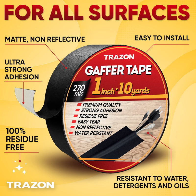 [Australia - AusPower] - Gaffers Tape, Heavy Duty Gaffer Tape, Matte Non-Reflective Gаff Tape, Multipurpose, Easy to Tear, Residue Free, Gaffe Gaffing Goon Pro Cloth Tape for Cable, Stage, Photography 1 Inch x 10 Yards, Black 