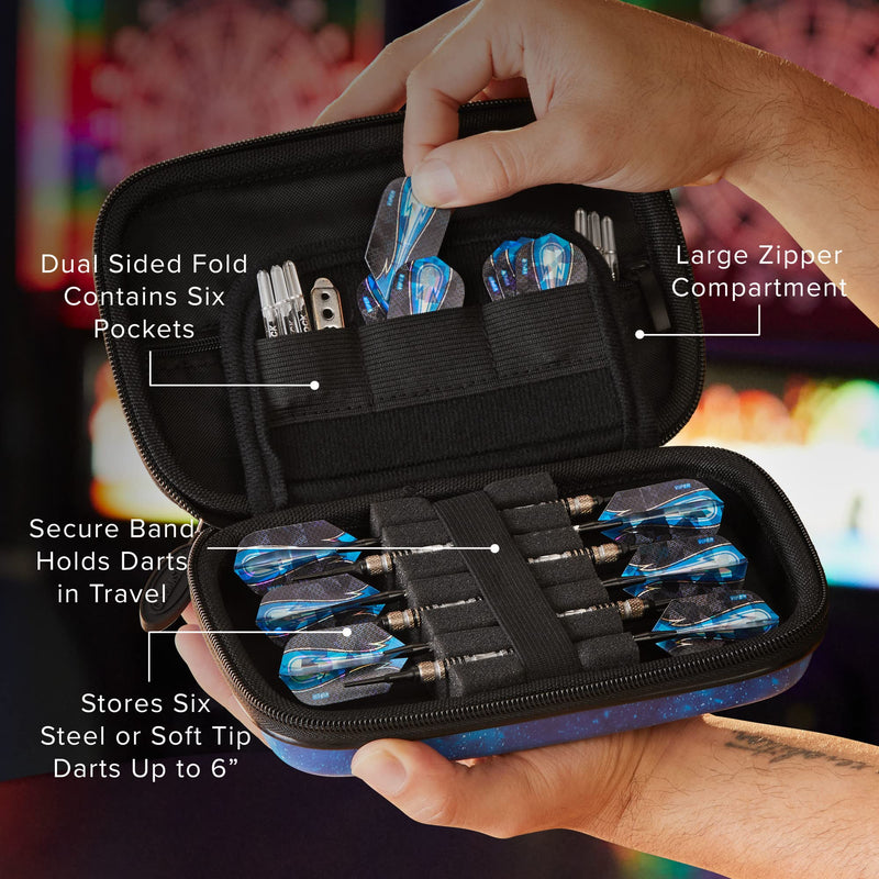 [Australia - AusPower] - Casemaster Sentinel 6 Dart Case, Holds Extra Accessories, Tips, Shafts and Flights, Compatible with Steel Tip and Soft Tip Darts, Impact & Water Resistant Tactech Shell, Galaxy 