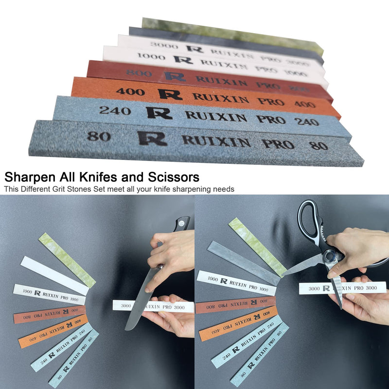 [Australia - AusPower] - 8Pcs Knife Sharpening Stones for RUIXIN Pro RX-008 Knife Sharpener Fixed-angle kit, Professional Whetstone Set Grindstone Polishing Stone without Base 80/240/400/800/1000/3000/5000/10000 Grit 8pcs without base 