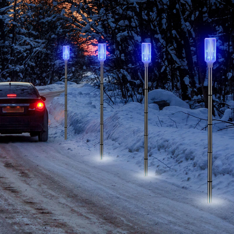 [Australia - AusPower] - Rossesay 4 Pack 44'' Winter Driveway Reflectors Solar Powered Driveway Markers Reflective Driveway Lights 2 Modes Landscape Driveway Reflectors on Poles for Snow Road Parking Outdoor Yard(Blue) Blue 