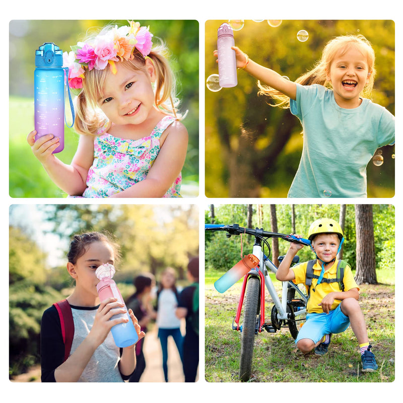 [Australia - AusPower] - Kids Water Bottle with Straw, 17oz Water Bottles Motivational Time Marker with 2 Lids(Straw/Chug) Leakproof Tritran BPA Free Reusable Drinking Bottles for Kids/Adults 500ml(Blue-Purple) Blue-Purple 