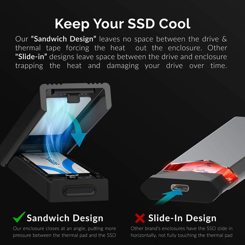 [Australia - AusPower] - SABRENT USB 3.2 Type-C Tool-Free Enclosure for M.2 PCIe NVMe and SATA SSDs (EC-SNVE) 