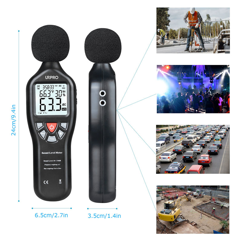 [Australia - AusPower] - URPRO Electronics Decibel Meter, Digital Sound Level Meter 30 – 130 dB Audio Noise Measure Device Backlight Display 