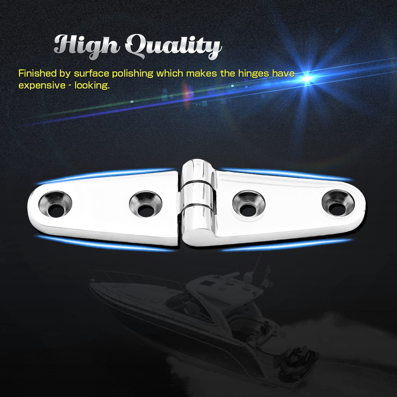 [Australia - AusPower] - AMYSPORTS Heavy Duty Boat Hinge Strap Mirror Polished Marine Hinges Mount Hardware Hatch Stainless Hinge Door Corrosion Resistance SUS316 2pcs 3.99 inch x 1.02 inch 