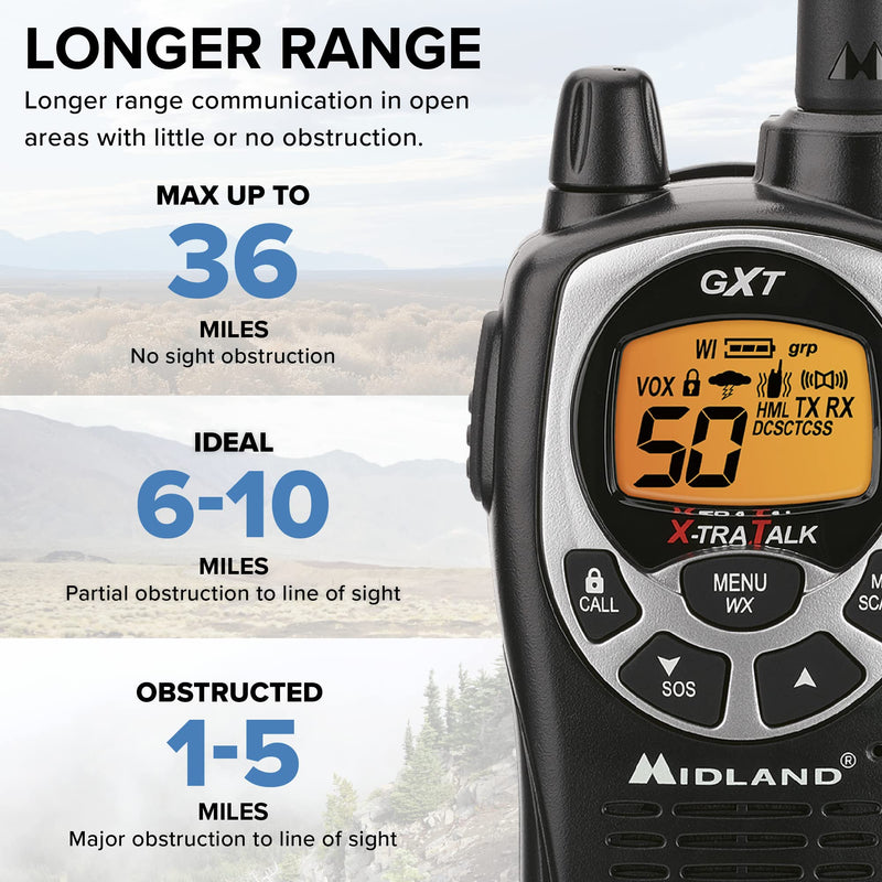 [Australia - AusPower] - Midland 50 Channel Waterproof GMRS Two-Way Radio - Long Range Walkie Talkie with 142 Privacy Codes, SOS Siren, and NOAA Weather Alerts and Weather Scan (Black/Silver, Single Pack) Single Pack - Black/Silver 
